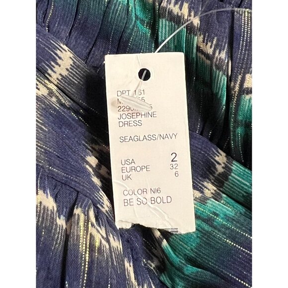Antonio Melani Josephine Dress Size 2 Seaglass Navy Ikat Pleated Sleeveless Zip - Picture 10 of 16